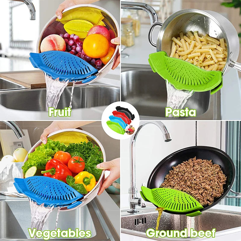 Silicone Clip-on Kitchen Strainer: Versatile, Heat-Resistant Solution for Easy Food Draining