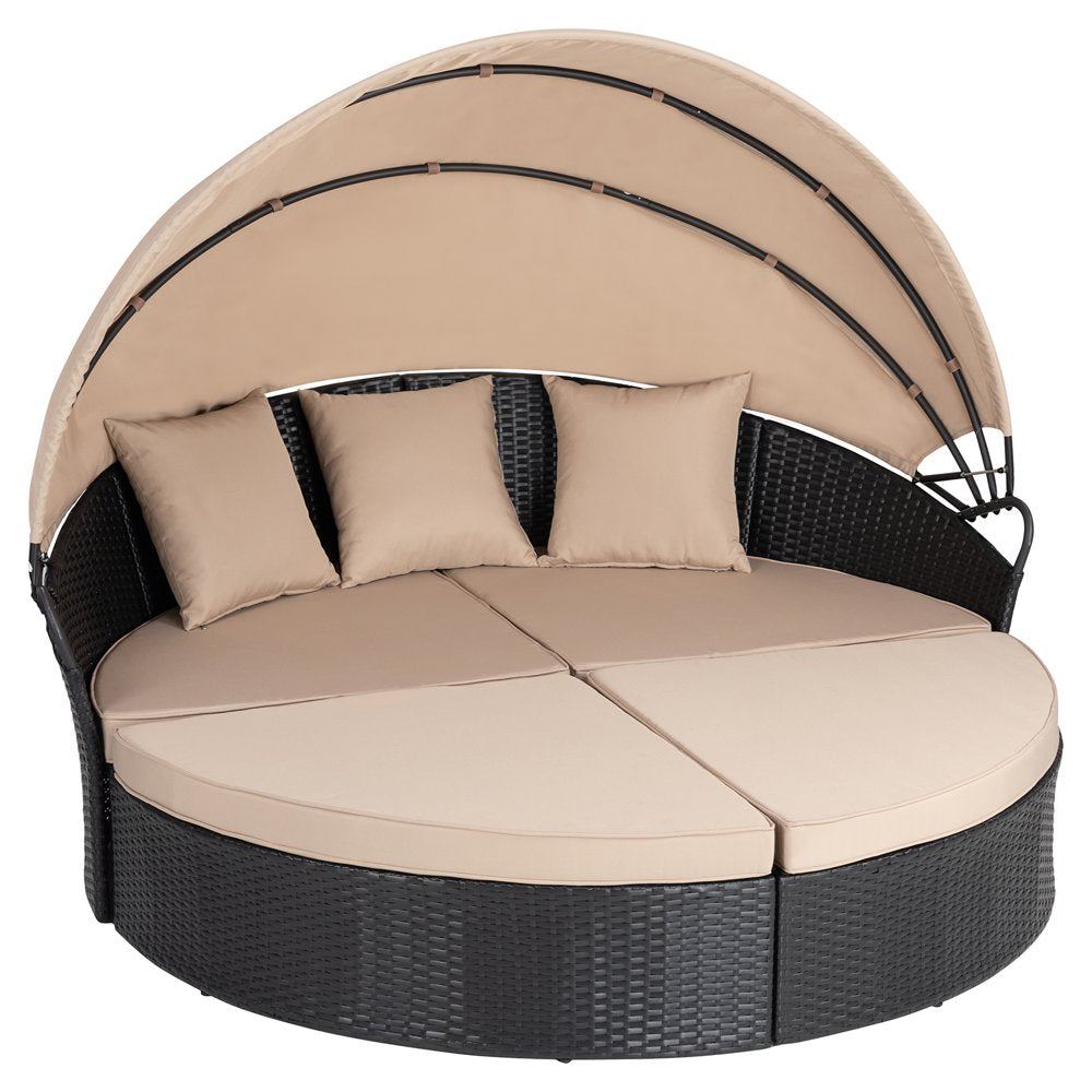 Sunshine Retreat Comfort: Outdoor Round Daybed with Retractable Canopy