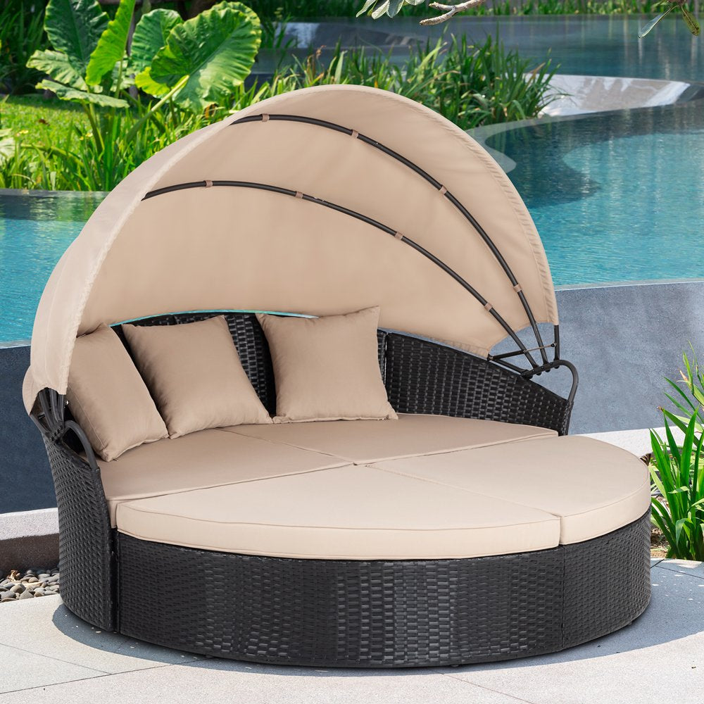 Sunshine Retreat Comfort: Outdoor Round Daybed with Retractable Canopy